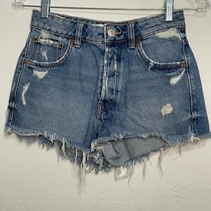 Zara Size 0 Distressed Blue Jean Denim Button Fly Shorts